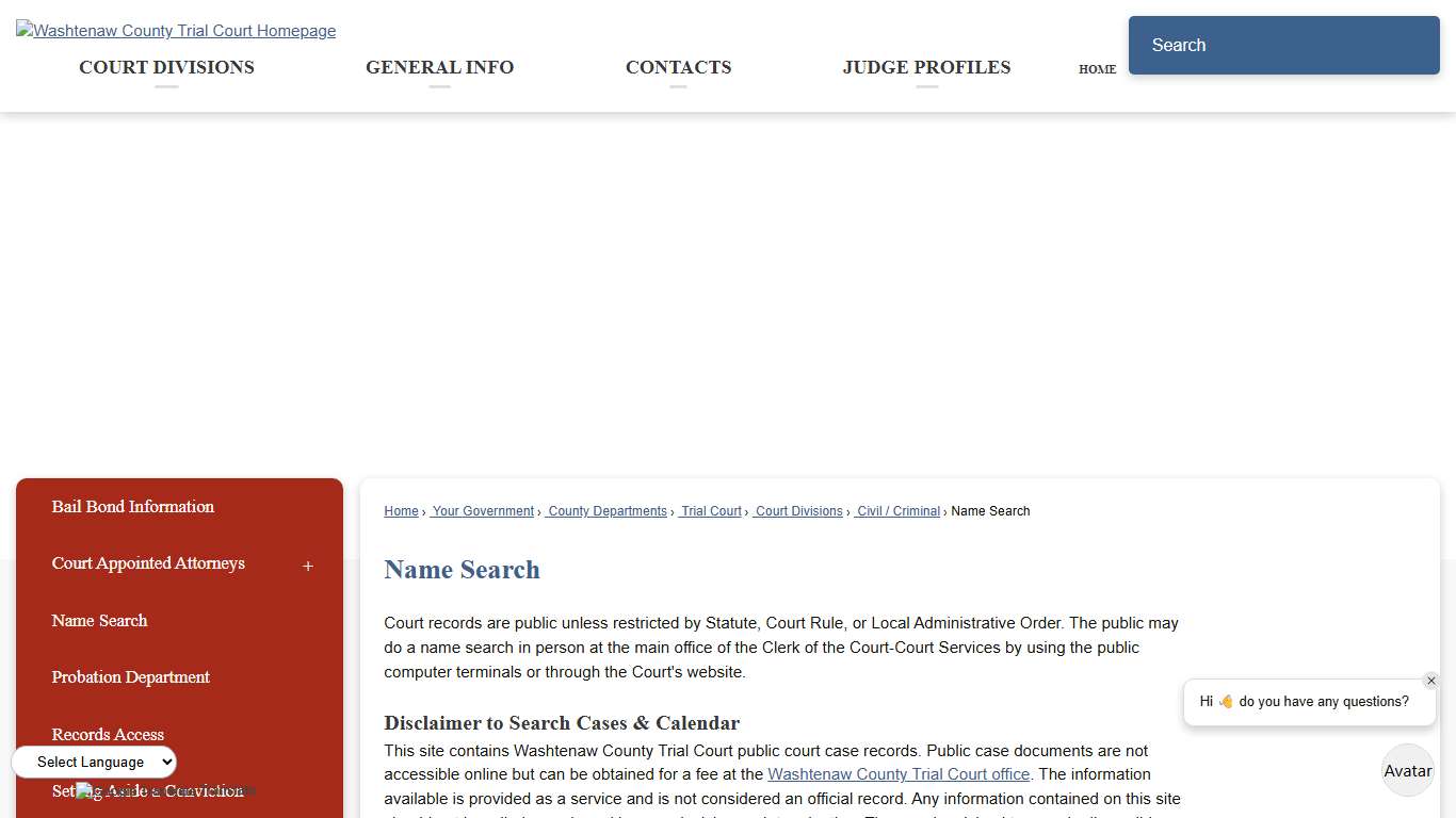 Name Search | Washtenaw County, MI - Official Website